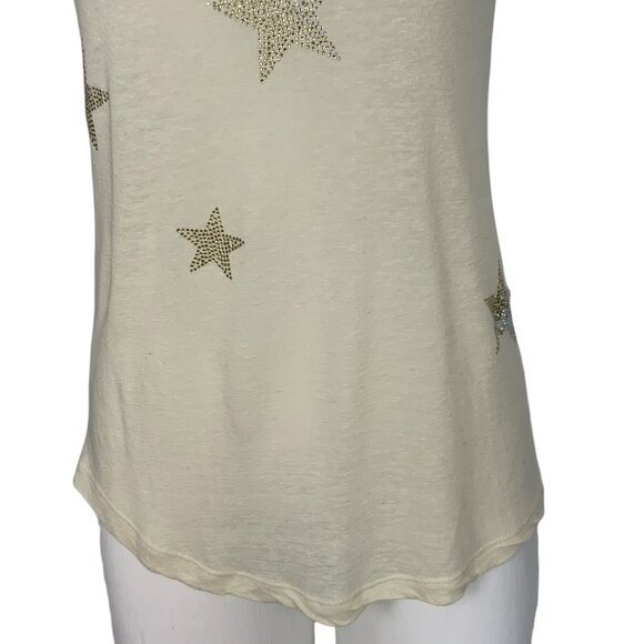 Zadig & Voltaire Skinny Stars Strass Tee Shirt Top XS Cream Embellished Linen - Picture 10 of 13